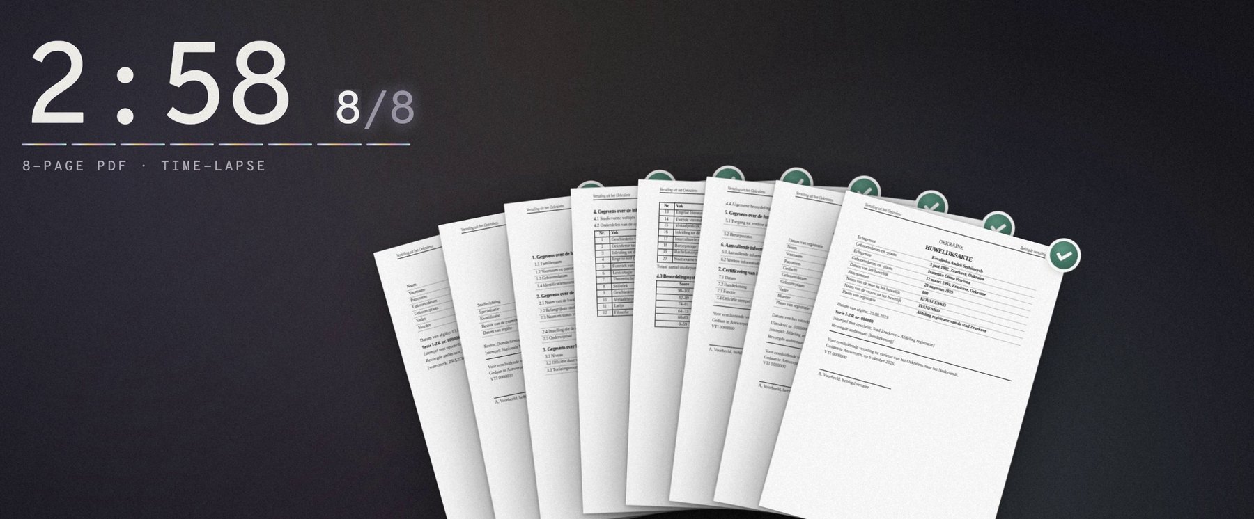 Eight translated pages, done in 2 minutes 58 seconds